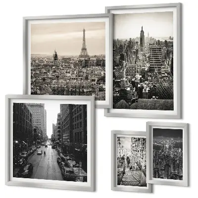 City panoramas of European capitals framed photo set