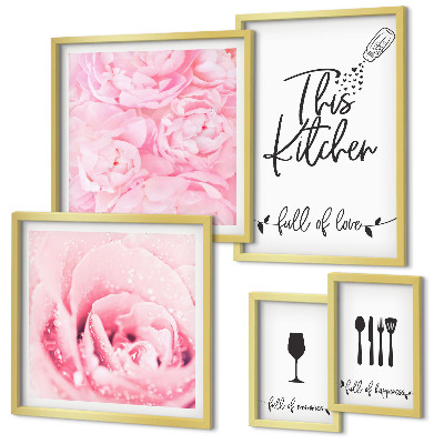 Set of 5 wall art pieces Kitchen inspirations roses accessories