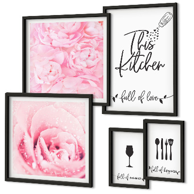 Set of 5 wall art pieces Kitchen inspirations roses accessories