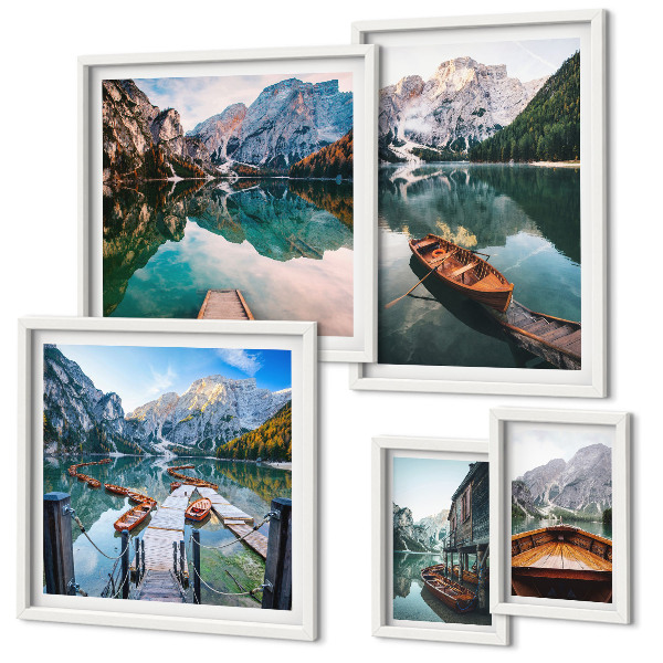 Framed photo set Tranquil lakes wooden boats