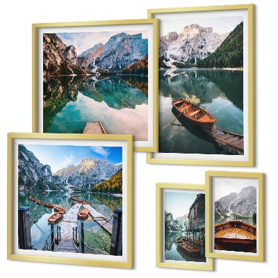 Framed photo set Tranquil lakes wooden boats