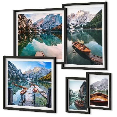 Framed photo set Tranquil lakes wooden boats