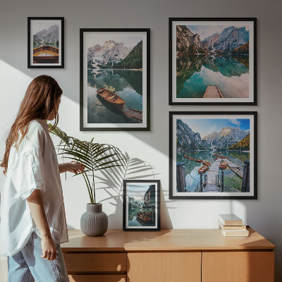Framed photo set Tranquil lakes wooden boats