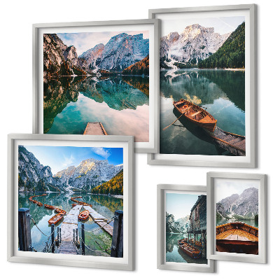 Framed photo set Tranquil lakes wooden boats