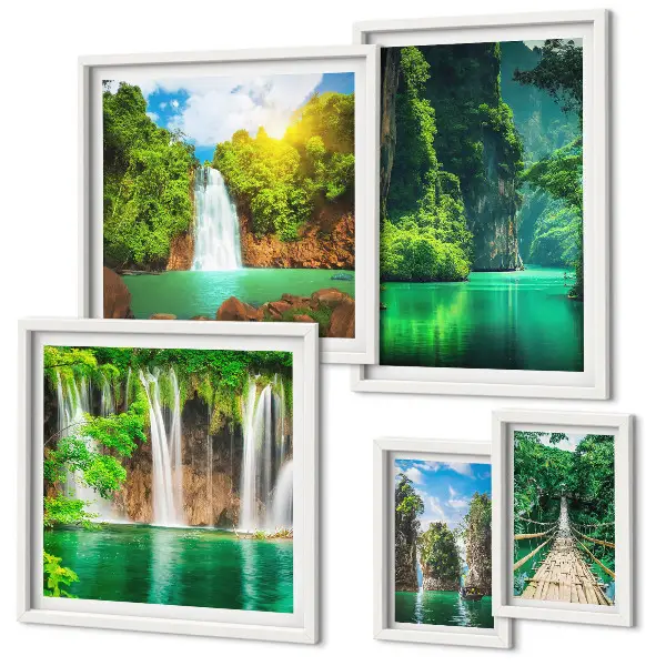 Gallery wall tropical waterfalls with green nature scenery