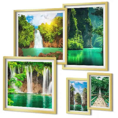 Gallery wall tropical waterfalls with green nature scenery