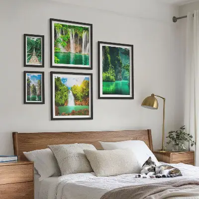 Gallery wall tropical waterfalls with green nature scenery