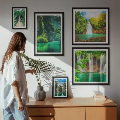 Gallery wall tropical waterfalls with green nature scenery