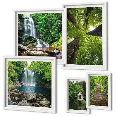 Framed photo set Green landscapes of waterfalls