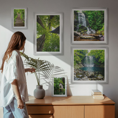 Framed photo set Green landscapes of waterfalls