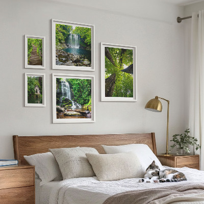 Framed photo set Green landscapes of waterfalls