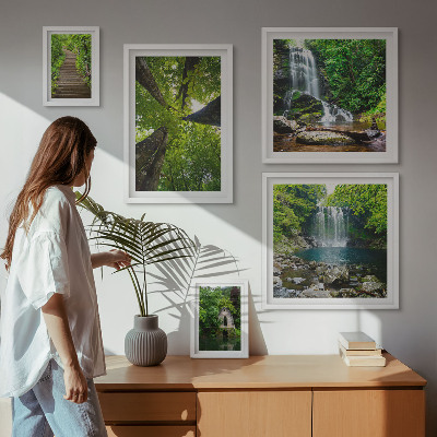 Framed photo set Green landscapes of waterfalls