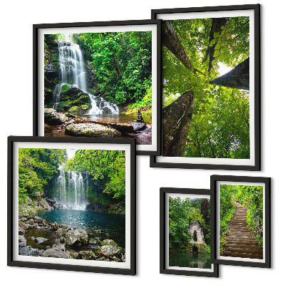 Framed photo set Green landscapes of waterfalls