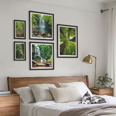 Framed photo set Green landscapes of waterfalls