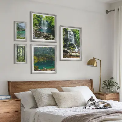 Set of 5 wall art pieces featuring waterfalls and forest nature landscapes