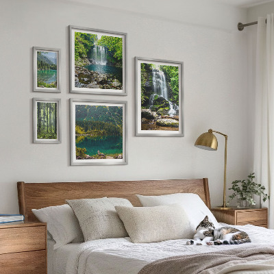 Set of 5 wall art pieces Waterfalls forest landscapes nature