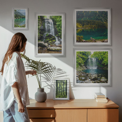 Set of 5 wall art pieces Waterfalls forest landscapes nature
