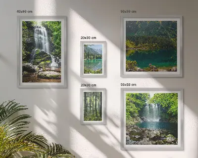 Set of 5 wall art pieces featuring waterfalls and forest nature landscapes