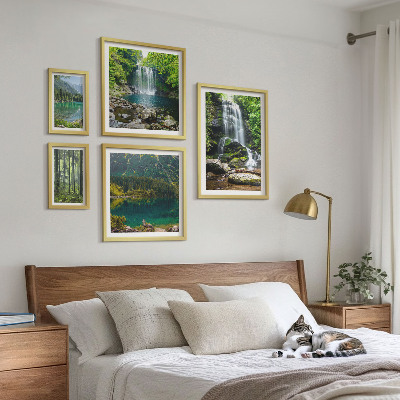 Set of 5 wall art pieces Waterfalls forest landscapes nature