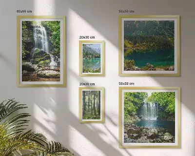 Set of 5 wall art pieces featuring waterfalls and forest nature landscapes