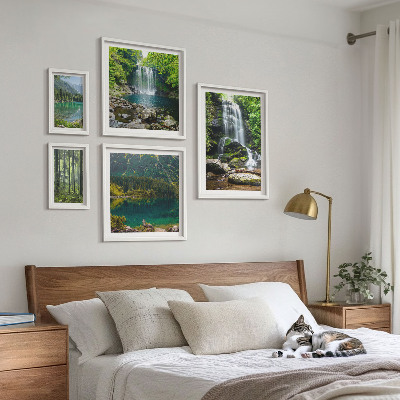 Set of 5 wall art pieces Waterfalls forest landscapes nature