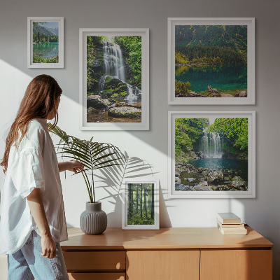 Set of 5 wall art pieces Waterfalls forest landscapes nature