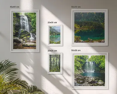 Set of 5 wall art pieces featuring waterfalls and forest nature landscapes