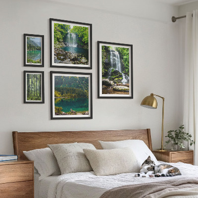 Set of 5 wall art pieces Waterfalls forest landscapes nature