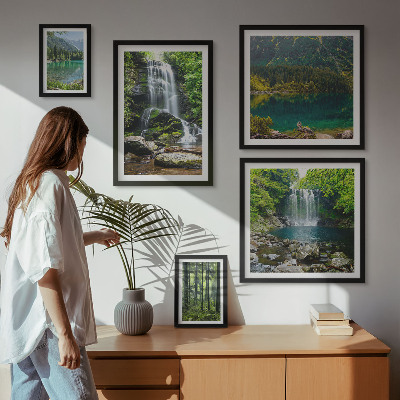 Set of 5 wall art pieces Waterfalls forest landscapes nature