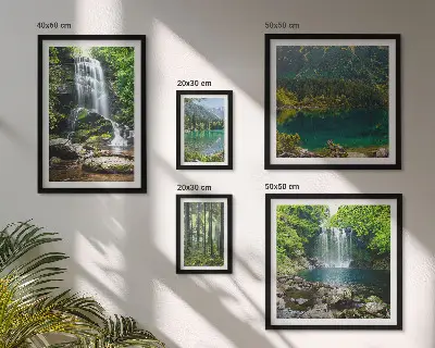 Set of 5 wall art pieces featuring waterfalls and forest nature landscapes