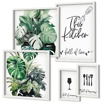 Framed photo set with kitchen plant and positive slogan designs