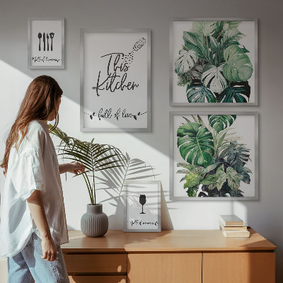 Framed photo set Kitchen plants positive slogans