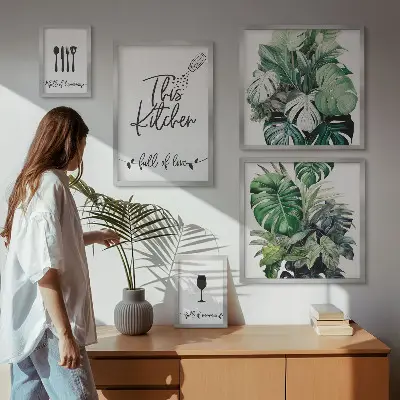 Framed photo set with kitchen plant and positive slogan designs