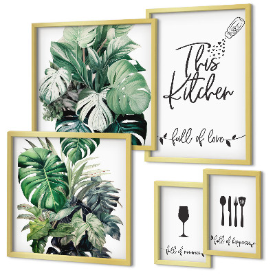 Framed photo set Kitchen plants positive slogans