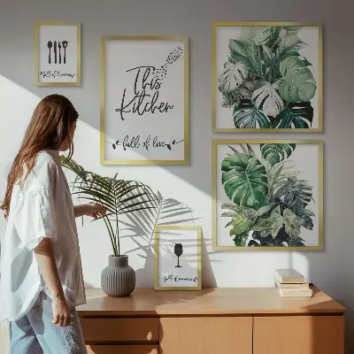 Framed photo set with kitchen plant and positive slogan designs