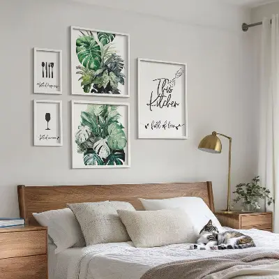Framed photo set with kitchen plant and positive slogan designs