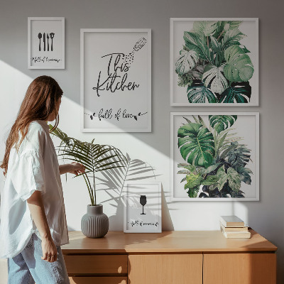Framed photo set Kitchen plants positive slogans