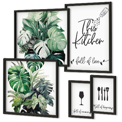 Framed photo set Kitchen plants positive slogans