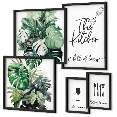 Framed photo set with kitchen plant and positive slogan designs