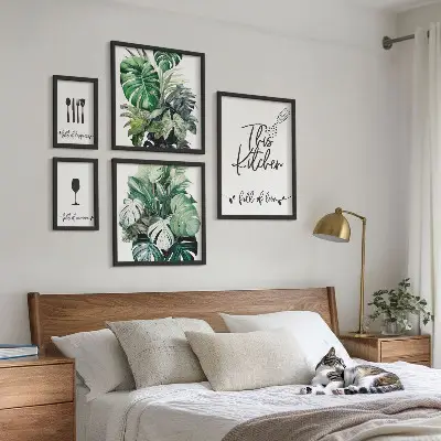 Framed photo set with kitchen plant and positive slogan designs