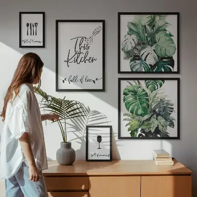 Framed photo set with kitchen plant and positive slogan designs