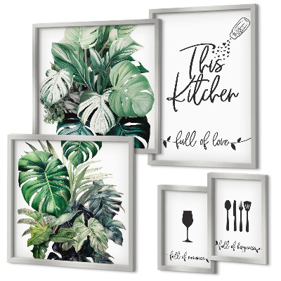 Framed photo set Kitchen plants positive slogans