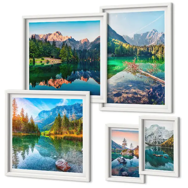 Set of 5 wall art pieces featuring mountain landscapes, lakes, and forests