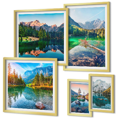 Set of 5 wall art pieces Mountain landscapes, lakes, forests