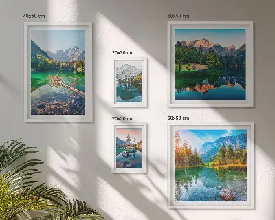 Set of 5 wall art pieces featuring mountain landscapes, lakes, and forests