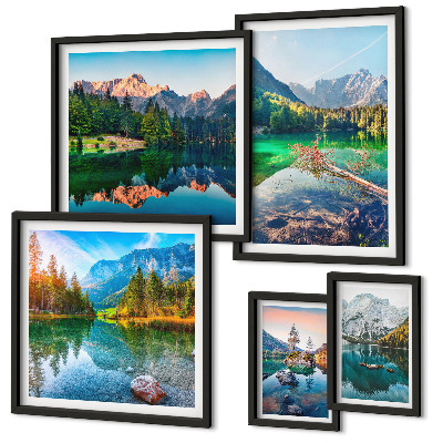 Set of 5 wall art pieces Mountain landscapes, lakes, forests
