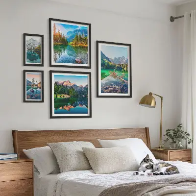 Set of 5 wall art pieces featuring mountain landscapes, lakes, and forests