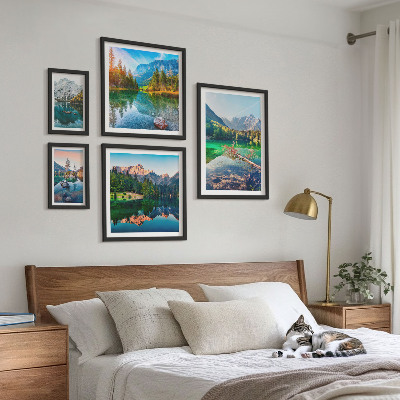 Set of 5 wall art pieces Mountain landscapes, lakes, forests