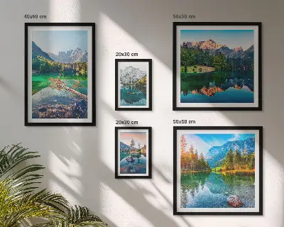 Set of 5 wall art pieces featuring mountain landscapes, lakes, and forests