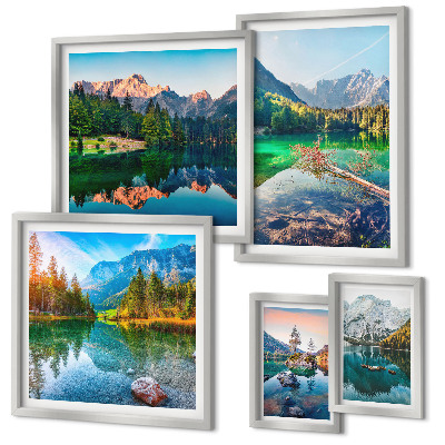 Set of 5 wall art pieces Mountain landscapes, lakes, forests